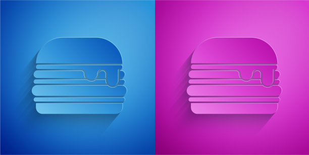 剪纸汉堡图标孤立在蓝色和紫色图片下载