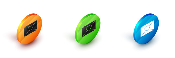 等距信封与情人心的图标图片下载