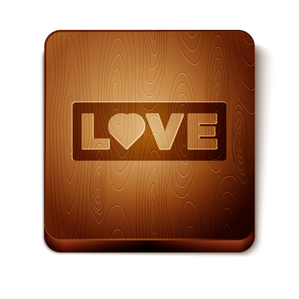 棕色爱文字图标孤立在白色背景图片下载