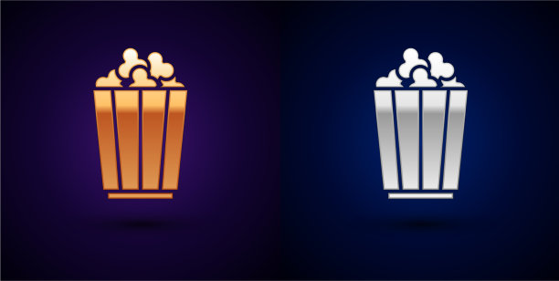 金和银爆米花在纸盒图标图片下载