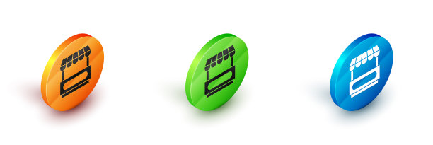 等距的快餐车与遮阳篷图标图片下载