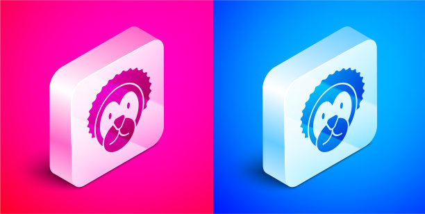 等距野生狮子图标孤立在粉红色和蓝色图片下载