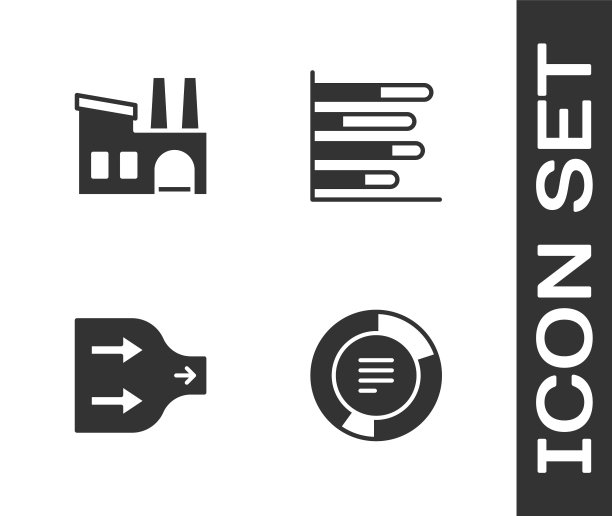 设置饼图信息、工厂、箭头和图标。向量图片下载