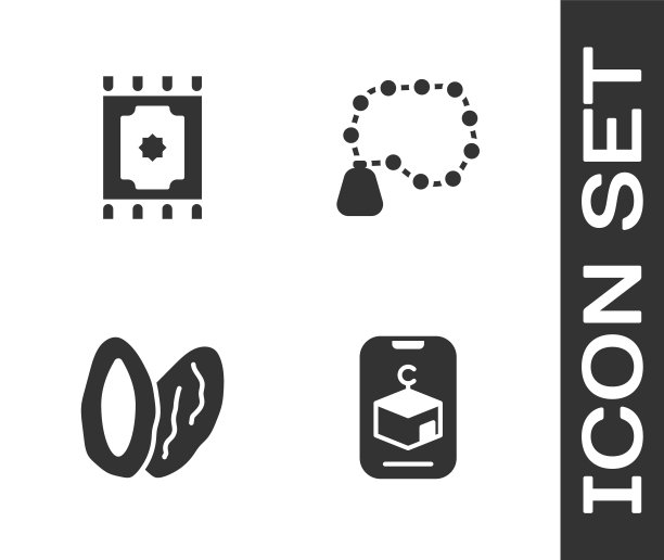 镶嵌星星和月牙，传统地毯，红枣和念珠宗教偶像。向量图片下载