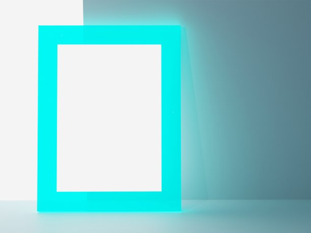 3D渲染鲜艳的颜色荧光或发光的丙烯酸相框，消息或公告板的社会媒体形象。图片下载