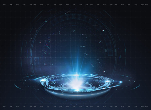 神奇圆圈传送门，全息图传送装置。科幻数字高科技元素的呈现。用光和光圈出科幻元素。创新技术背景。向量图片下载