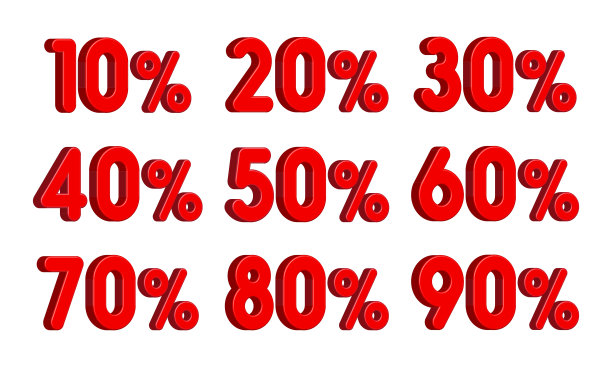 红色3D折扣数字与百分比的设置图片下载
