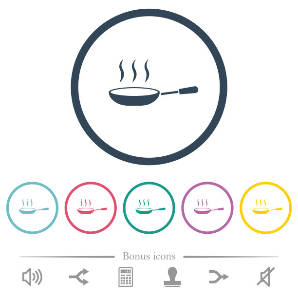 蒸煎锅平颜色图标在圆形轮廓图片下载