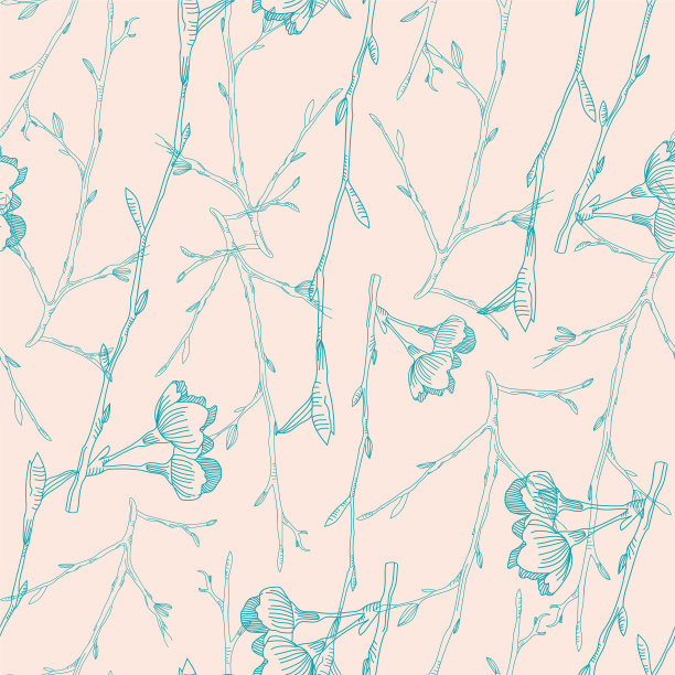 蓝色淡褐色樱花无缝图案图片下载