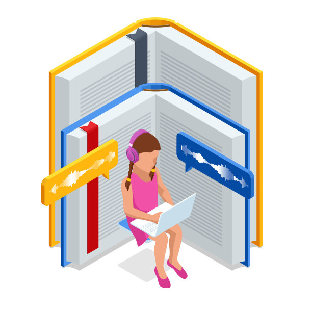 在线学习，家庭在线教育。数字阅读的等距概念，电子教室教科书，现代教育，在线培训和课程，音频教程，远程教育，电子书和学生图片下载