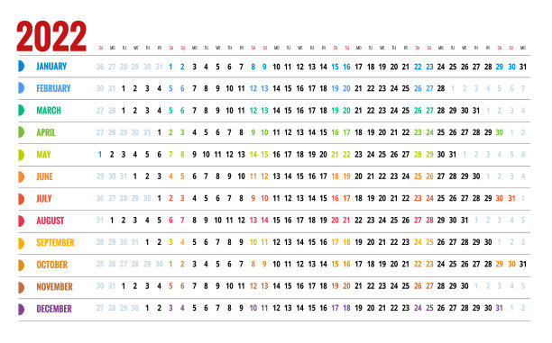 2022年的日历计划。2022年的日历模板。文具设计打印模板与地方的照片，您的标志和文本。公司和商业水平日历。图片下载