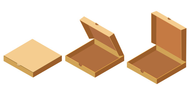 披萨等距开、封纸箱套、送。包模板，平面设计。向量图片下载