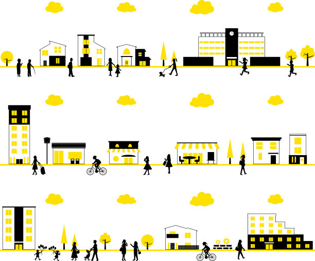 生活型人与住宅区城市的插画图片下载