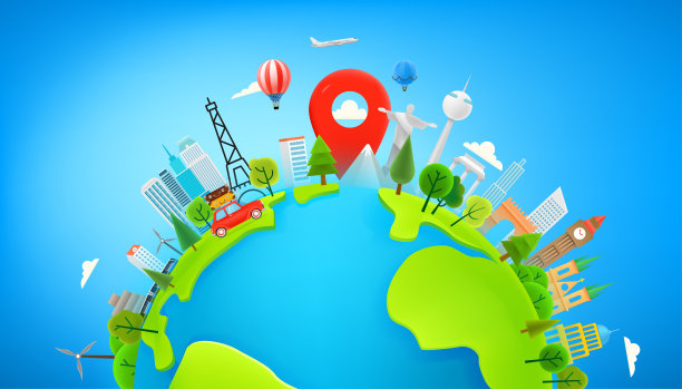 不同车辆的旅行概念。汽车，气球，飞机，火车。向量全景图片下载