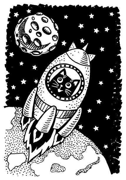 儿童插图黑猫宇航员在月球上飞行图片下载