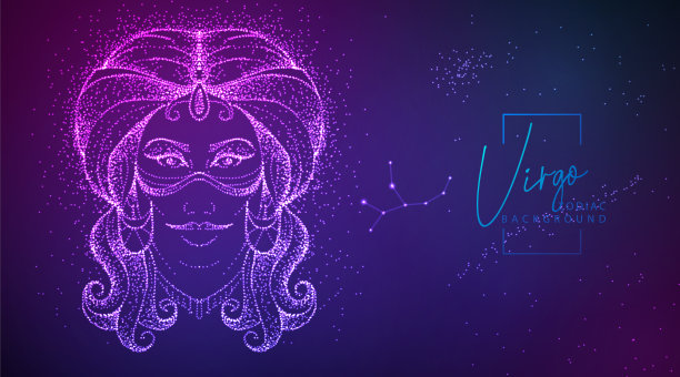 霓虹现代流体背景与星座处女星座星座。矢量图图片下载