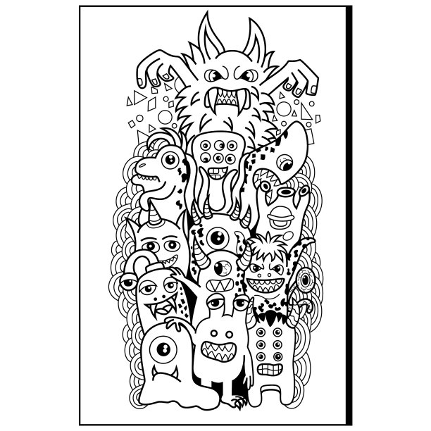 手绘可爱的怪物涂鸦图片下载