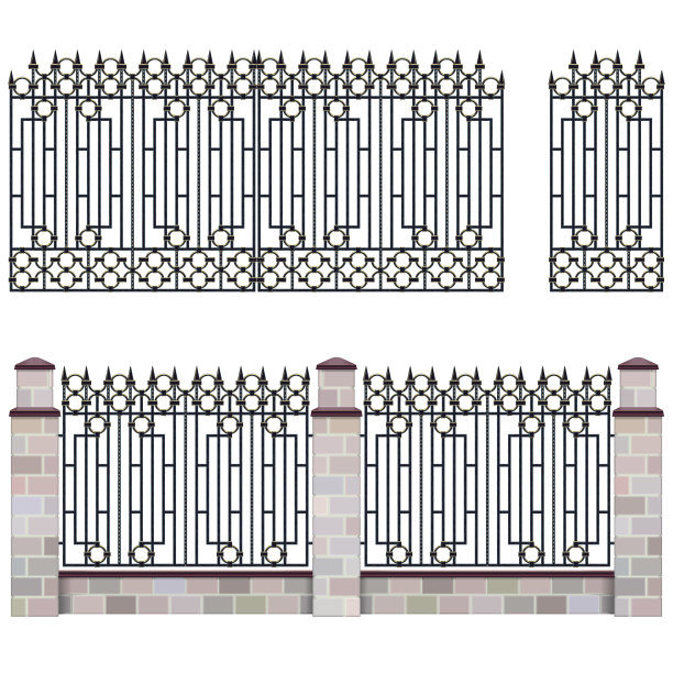 带门的矢量金属格栅栅栏图片下载
