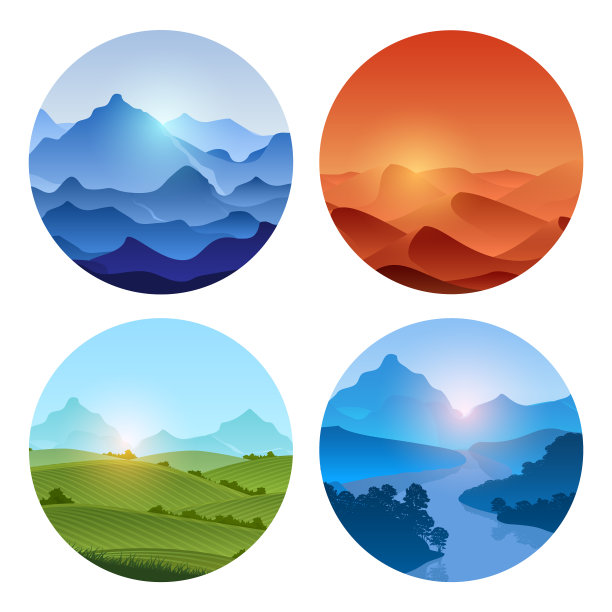 在孤立的圆形框架中设置自然景观图片下载