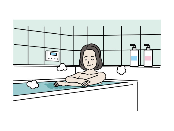 中年妇女洗澡插图。图片下载