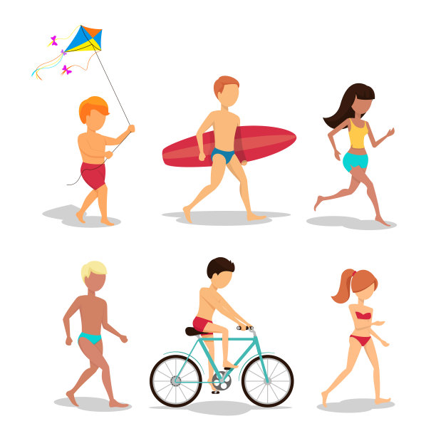 人们在海滩上的平面风格设计图片下载