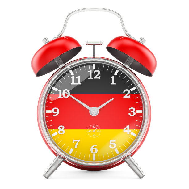 闹钟与德国国旗，3D渲染孤立在白色背景图片下载