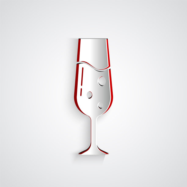 剪纸玻璃香槟图标孤立在灰色图片下载