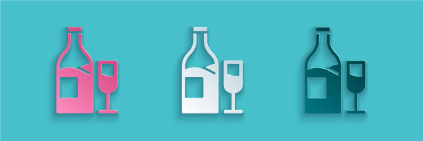 纸切割酒瓶与玻璃图标隔离上图片下载