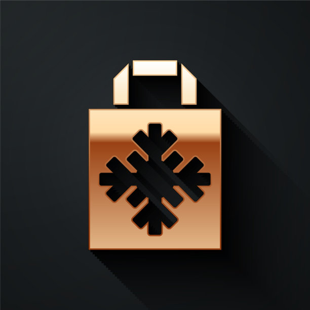 金色圣诞纸购物袋雪花图片下载