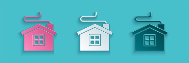 剪纸快乐圣诞屋图标孤立上图片下载