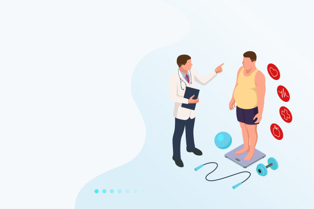 等距健康食品和饮食规划概念。医生为一位超重的病人进行咨询。健康的风险,肥胖。医生建议。运动。图片下载