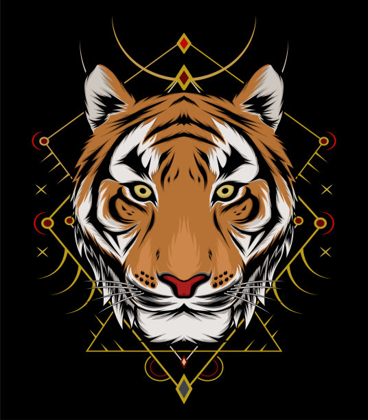 老虎头插图。设计老虎。设计T恤，吉祥物，标志团队，运动，金属印刷，墙壁艺术，贴纸图片下载