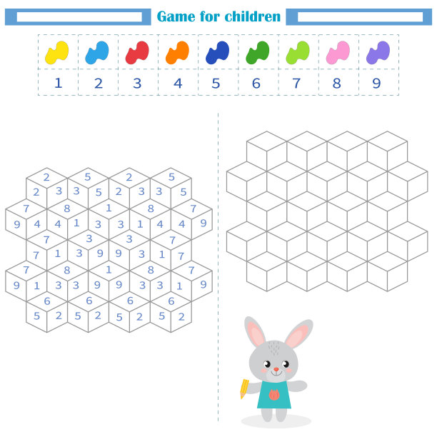 对儿童工作表。用数字和颜色给空的形状上色。发展的关注图片下载