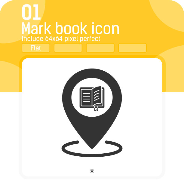 书图标与地图指针标志与平面风格图片下载