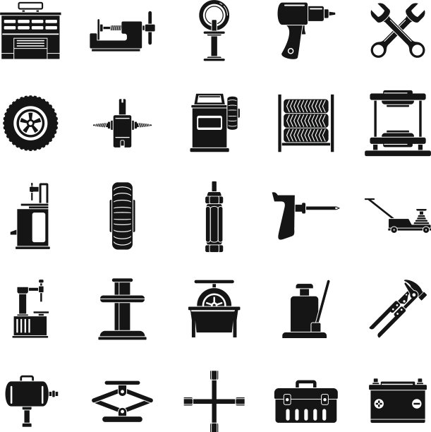 汽车轮胎配件图标设置简单风格图片下载