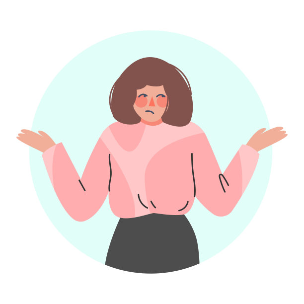 年轻女人做消极的手势肩在圆形框架矢量插图图片下载