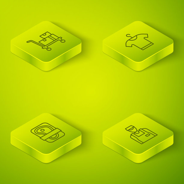 设置等距线t恤，肉类包装牛排，卖方和手推车和盒子的图标。向量图片下载