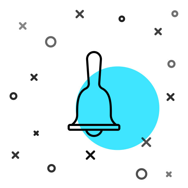 黑线酒店服务钟图标孤立在白色背景上。接待贝尔。随机动态形状。向量图片下载