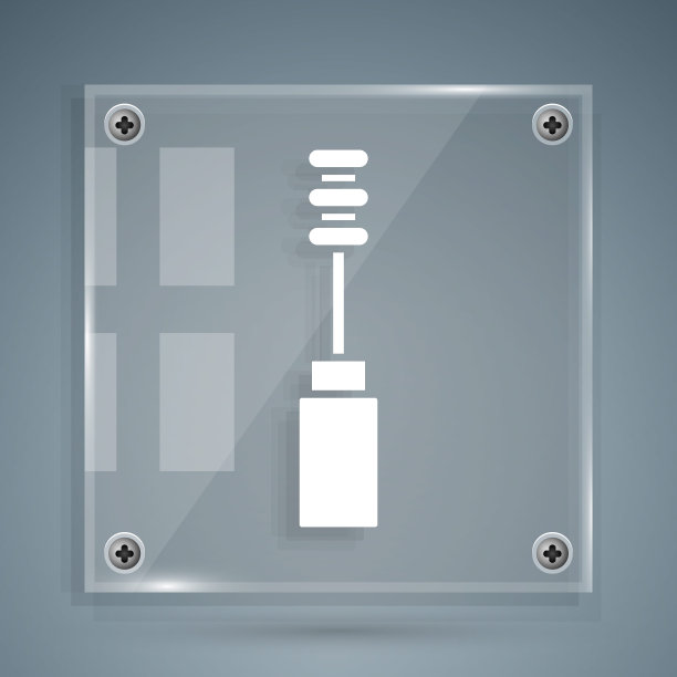 白色睫毛膏刷图标孤立在灰色背景。方形玻璃面板。向量图片下载