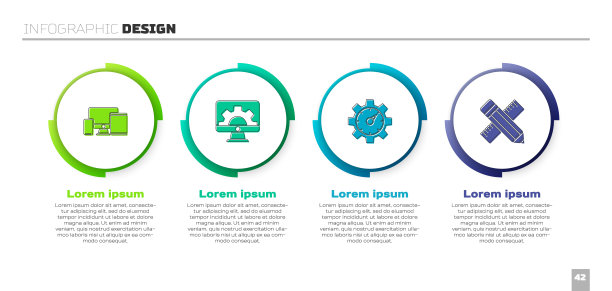 设置显示器，手机，平板电脑，网页开发，网站统计和划线尺和铅笔。业务信息模板。向量图片下载