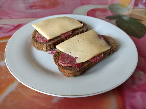 盘子里有两份意大利腊肠和奶酪三明治图片下载