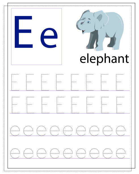 有字母e to的孩子的练习表图片下载