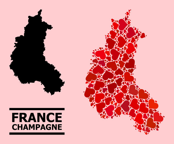 红色情人节拼贴地图香槟省图片下载