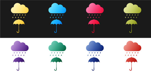 带雨的云雨滴在雨伞图标上（隔离）图片下载