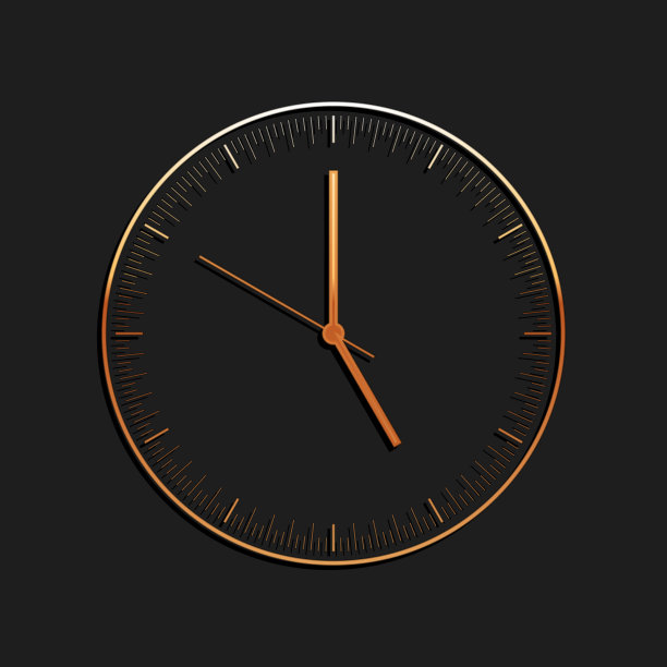金色时钟图标孤立在黑色背景时间图片下载