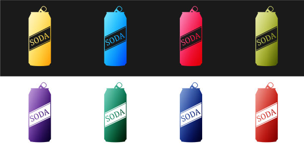 设置苏打罐图标隔离在黑色和白色图片下载