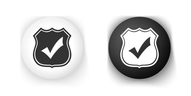 黑色和白色盾牌与检查标记图标图片下载