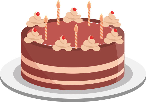 生日蛋糕巧克力奶油和燃烧的蜡烛图片下载
