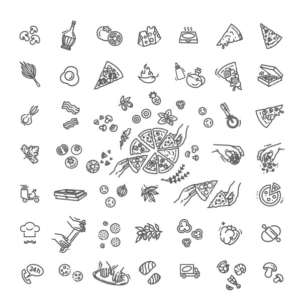 意大利传统披萨轮廓图标集图片下载