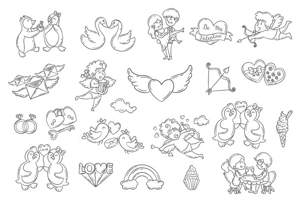 设置可爱的情人节涂鸦元素图片下载